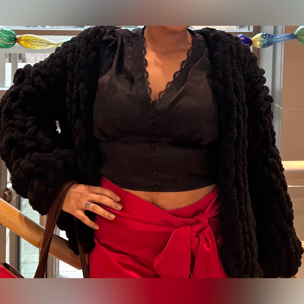 Handcrafted Black Lux fuzzy Cardigan/jacket